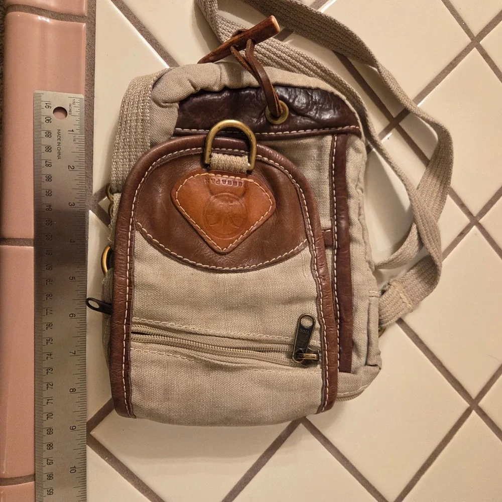 Terra Pax Hemp Canvas Leather Crossbody Field Bag Beige Brown Made in USA